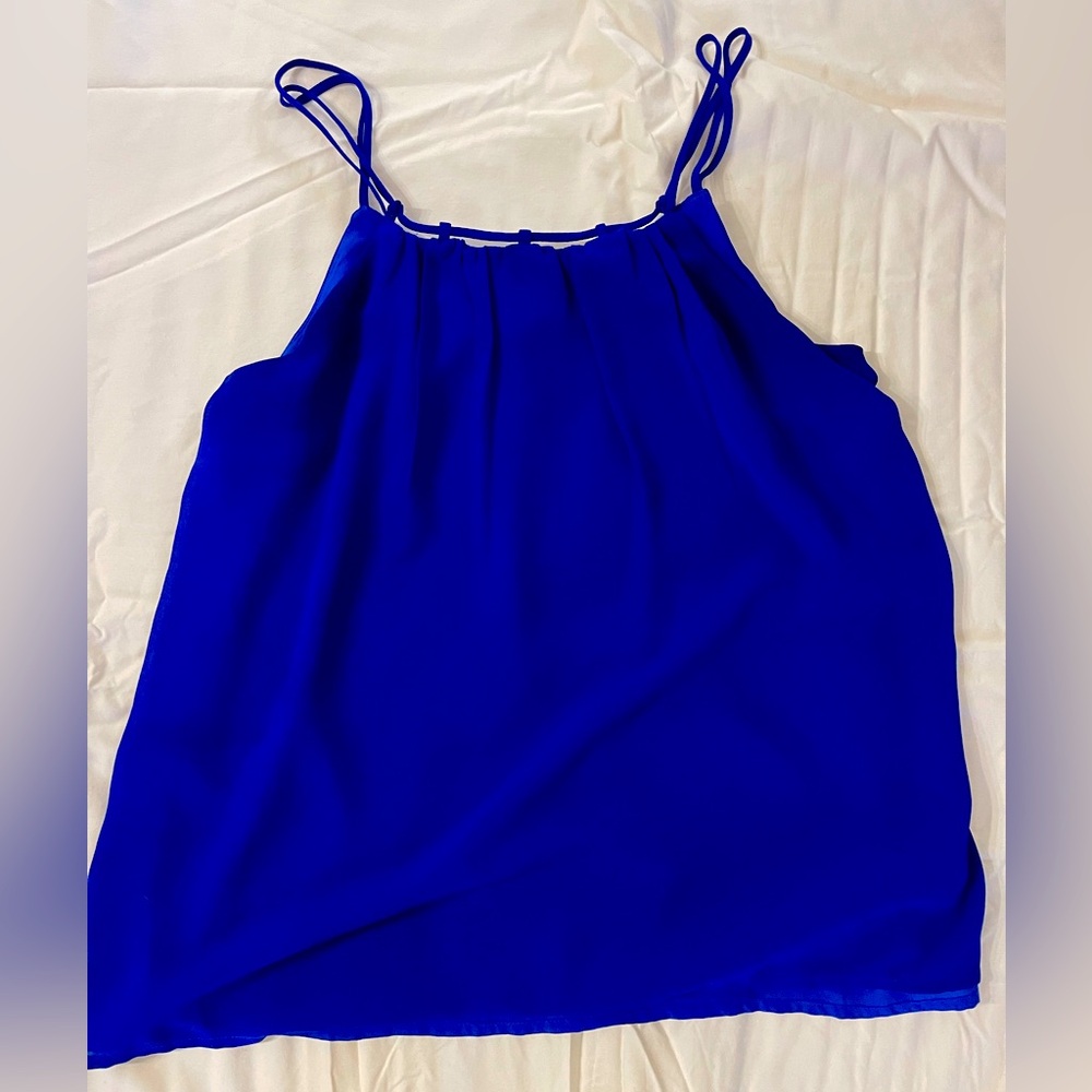 Greylin silk overlay blue tank